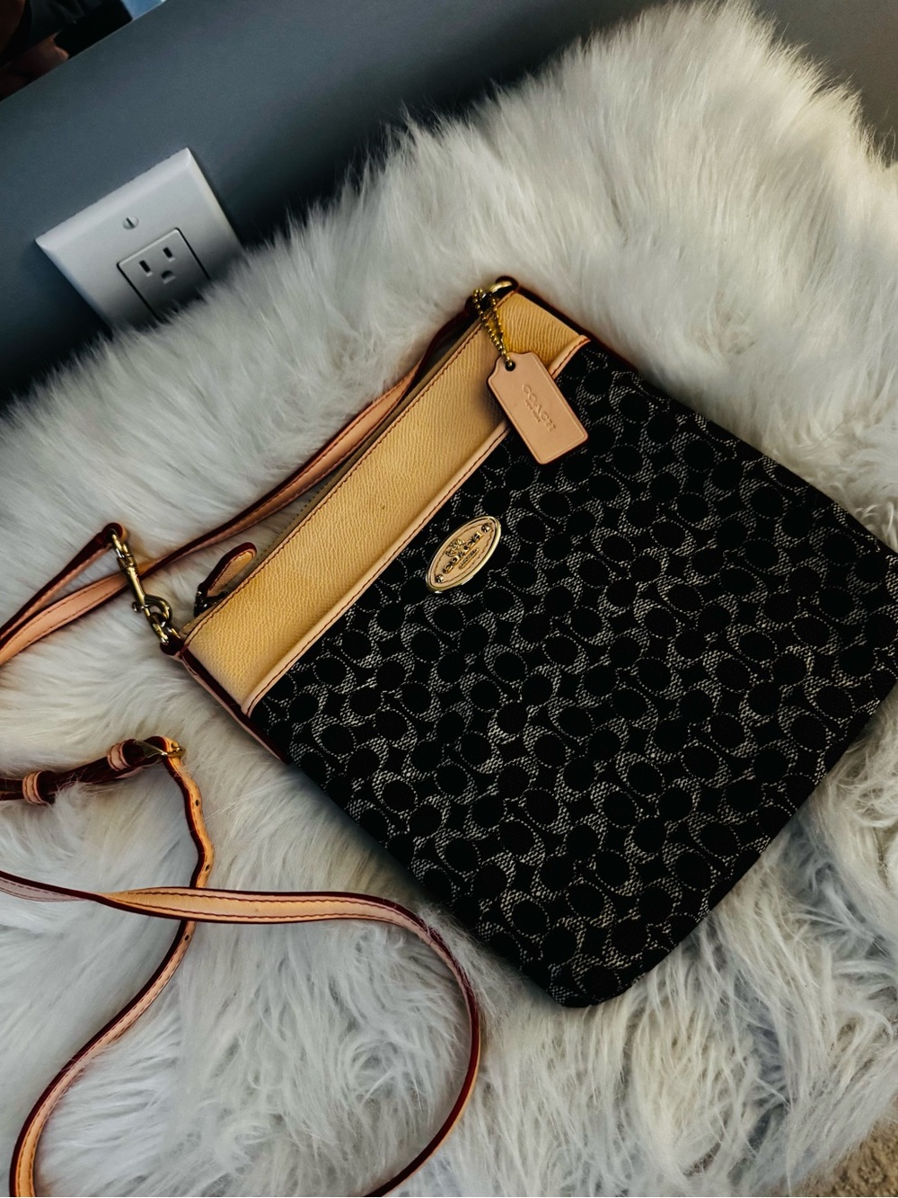 Coach Brown Signature Leather Crossbody with Beige Trim